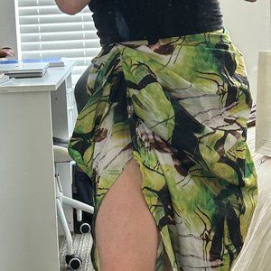 Trendy Green Dressy Skirt with Slit in Leg